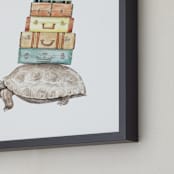 "Taking Home W/U: Traveling Tortoise" - Art Print in vintage luggage by Lauren Rogoff - Frame Close-up
