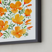 "Watercolor California poppies bouquet" - Art Print in Orange and green by Rosana Laiz Blursbyai - Frame Close-up
