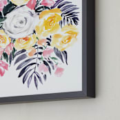 "Harriet watercolor bouquet" - Art Print in Tropical pink and yellow by Rosana Laiz Blursbyai - Frame Close-up