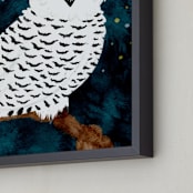 "Snowy Owl" - Art Print in Winter Night Blue by Charla Pettingill - Frame Close-up