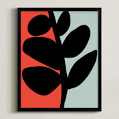 "Modern Black Stem" - Art Print in Red Coral by Deborah Velasquez - Framed