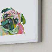 "Mr. Pug" - Art Print in Coral by Makewells - Frame Close-up