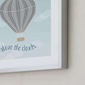 "Hot Air Balloon in the Clouds" - Art Print in Blue and Gray by Kayley Miller - Frame Close-up