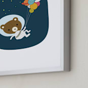 "Astro Bear" - Art Print in Space Navy by Char-Lynn Griffiths - Frame Close-up