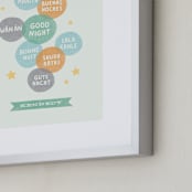 "Good Night World" - Personalized Art Print in Mint by Olivia Raufman - Frame Close-up