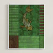 "Don't Be Koi" - Art Print in Moss Green by Lauren Enjeti - Framed