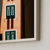 "Shutters" - Art Print in Orange & Green by Paul Berthelot - Frame Close-up
