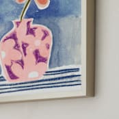 "Blue background vase of flower" - Art Print in blue stripes by Bethania Lima - Frame Close-up