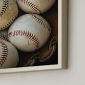 "Baseball Fever" - Art Print in worn baseballs by Helen Makadia - Frame Close-up