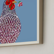 "Chicken Loves Flower" - Art Print in sky blue by Stick and Petal - Frame Close-up