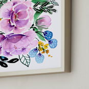 "Watercolor Botanicals1 " - Art Print in Purple Peony by Stick and Petal - Frame Close-up