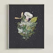 "Night Mint Blossom" - Art Print in velvet black by Jenny Brown - Framed