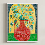 "Moroccan Bouquet" - Art Print in Rusty Red by Sarah Fitzgerald - Framed Canvas