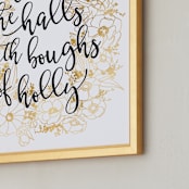 "Floral lyrics deck the halls" - Art Print in Golden effect by Rosana Laiz Blursbyai - Frame Close-up