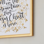 "Floral lyrics go tell it on the mountain" - Art Print in Golden effect by Rosana Laiz Blursbyai - Frame Close-up