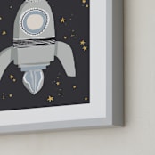 "Up in Space Rocket Ship" - Art Print in Muted Blue by Maggie Unruh - Frame Close-up