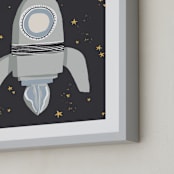 "Up in Space Rocket Ship" - Art Print in Muted Blue by Maggie Unruh - Frame Close-up