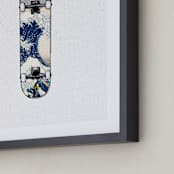 "SK8 Deck - Wave" - Art Print in Blues and Grays by Celeste Duffy - Frame Close-up