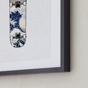 "SK8 Deck - Wave" - Art Print in Blues and Grays by Celeste Duffy - Frame Close-up