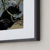 "Two Black Labs" - Art Print in Dusk by Pat Jennings - Frame Close-up