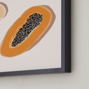 "Papaya Still Life" - Art Print in soft peach by Jennifer Hallock - Frame Close-up