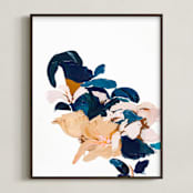 "Abstract Botanical" - Art Print in Navy Blue by Caryn Owen - Framed