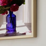 "Blue Vase Still Life Photograph" - Art Print in Dark Blue by Becky Nimoy - Frame Close-up