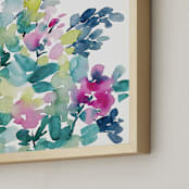 "Poppy Blooms II" - Art Print in Aqua by Britt Mills - Frame Close-up