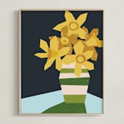 "Striped Vase" - Art Print in Olive Green by Morgan Kendall - Framed