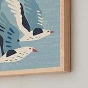 "Seagulls" - Art Print in Neutral Blue Green by Roochita Chachra - Frame Close-up