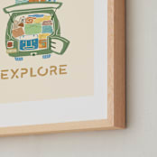 "All Packed and Ready to Explore" - Art Print in Pine by Kayla Buchner - Frame Close-up