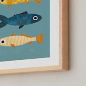 "1 Fish, 2 Fish, 3 Fish" - Art Print in Marine Blue by Laura Mitchell - Frame Close-up