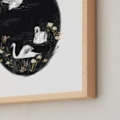 "Sweet Swan Lake" - Art Print in Spring by Shiny Penny Studio - Frame Close-up