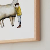 "LLama and Boy" - Art Print in Cozy Yellow by Sarah Fitzgerald - Frame Close-up