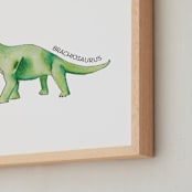 "Watercolor Dino Party Brachiosaurus" - Art Print in Leaf by Rachel Getz - Frame Close-up