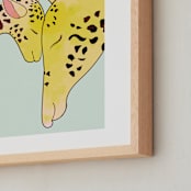 "Mama and Baby Giraffe" - Art Print in Mint Green by Char-Lynn Griffiths - Frame Close-up