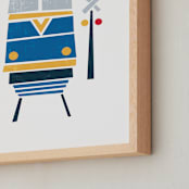 "Stacked Train" - Art Print in Ocean Blue by Jennifer Morehead - Frame Close-up