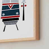 "Stacked Train Red" - Art Print in Navy and Red by Jennifer Morehead - Frame Close-up