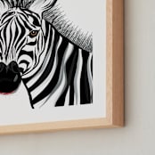 "Hello Zebra" - Art Print in black striped by Rebecca Marchese - Frame Close-up