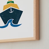 "Stacked Boat" - Art Print in Ocean Blue by Jennifer Morehead - Frame Close-up