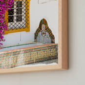 "Seville Fountain" - Art Print in Bougainvillea by Heather Deffense - Frame Close-up
