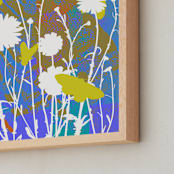 "Graphic Florals, Butterflies" - Art Print in Violet Blue by Kathleen Ney - Frame Close-up