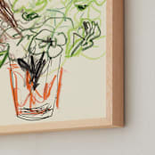 "Camelias and geraniums" - Art Print in green geraniums by Bethania Lima - Frame Close-up