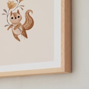 "Squirrel with Flowers" - Art Print in Tan by Vivian Yiwing - Frame Close-up