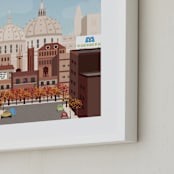 "Greetings from Monstropolis" - Art Print in Sky Blue by Erica Krystek - Frame Close-up