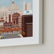 "Greetings from Monstropolis" - Art Print in Sky Blue by Erica Krystek - Frame Close-up