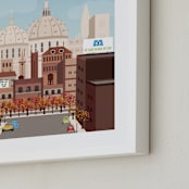 "Greetings from Monstropolis" - Art Print in Sky Blue by Erica Krystek - Frame Close-up