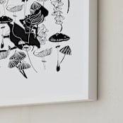 "The Mushroom Fall" - Art Print in Truffle by Deborah Velasquez - Frame Close-up
