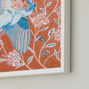 "Blue Heron with Blossoms" - Art Print in Coral by Stefanie Lane - Frame Close-up