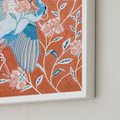 "Blue Heron with Blossoms" - Art Print in Coral by Stefanie Lane - Frame Close-up